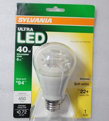 Sylvania Ultra LED 40w Replacement Dimmable Soft White 450 Lumens A19 - Image 1 of 3