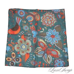 #1 MENSWEAR Made in Italy Cashmere Mix Teal Butterfly Psychedelic Pocket Square