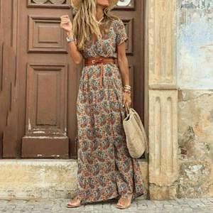Ladies V-Neck Vacation Boho Women Beach Summer Floral Sundress Long Maxi Dress - Picture 1 of 17