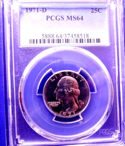 1971-D 25C Washington Quarter-PCGS #5888 Grade MS64--486-1 - Picture 1 of 3