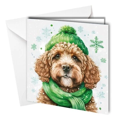 #1773 Tarjeta de Navidad Cockerpoo Cockapoo Perro Sombrero Verde y Bufanda Copo de Nieve Foto 1 de 2