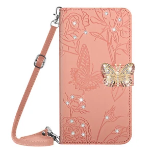 Para Xiaomi OPPO MOTO Bandolera Diamante Mariposa Abatible Tarjeta Billetera Estuche Soporte Lo último - Imagen 1 de 15