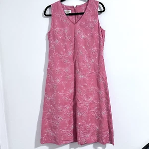 Talbots Vintage Leinenmischung Midikleid Größe 10 rosa koralle Blumen bestickt - Bild 1 von 7