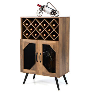 Wine Bar Cabinet for Liquor Industrial Buffet Sideboard with Removable Wine Rack