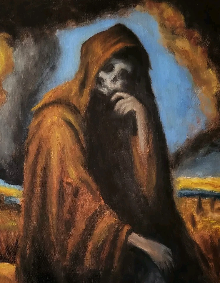 Cosechando en el trabajo - Impresión artística original de 8x10" - Death Metal Skeleton Surrealista... Foto 1 de 1