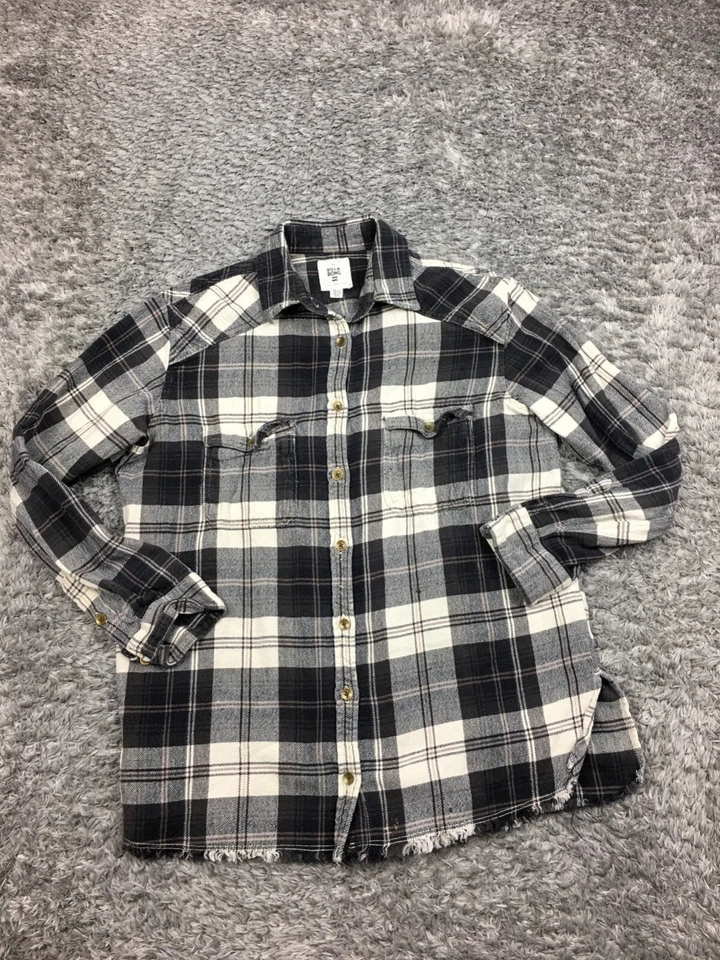 Billa Bong Flannel Button Up Womens Size Medium Gray Brown Plaid Long Sleeve - Image 1 of 4