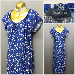 NUEVO SOSANDAR Vestido de Té Campesino Retro Azul Floral Reino Unido 10 EUR 38 - Imagen 1 de 11