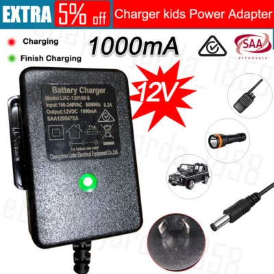 12V Battery Charger for Kids Electric Ride On Cars 1000mA Power Adaptor New OZ - image 1 of 4