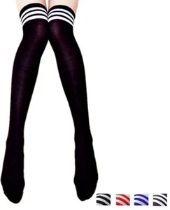 Women's Thigh High Over-Knee Athletic Soccer Stripe Socks Thigh High Stocking - Picture 1 of 5