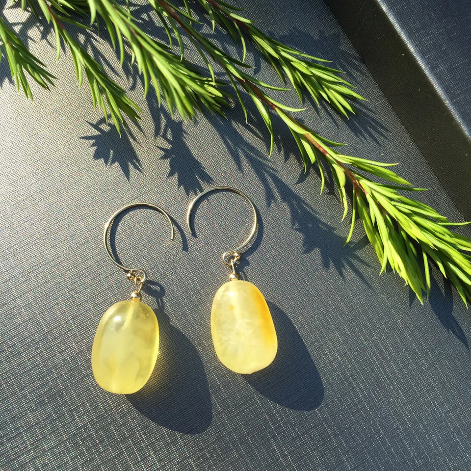 Brincos vintage 100% natural mel âmbar folheados a ouro 14K obras originais - Imagem 1 de 4