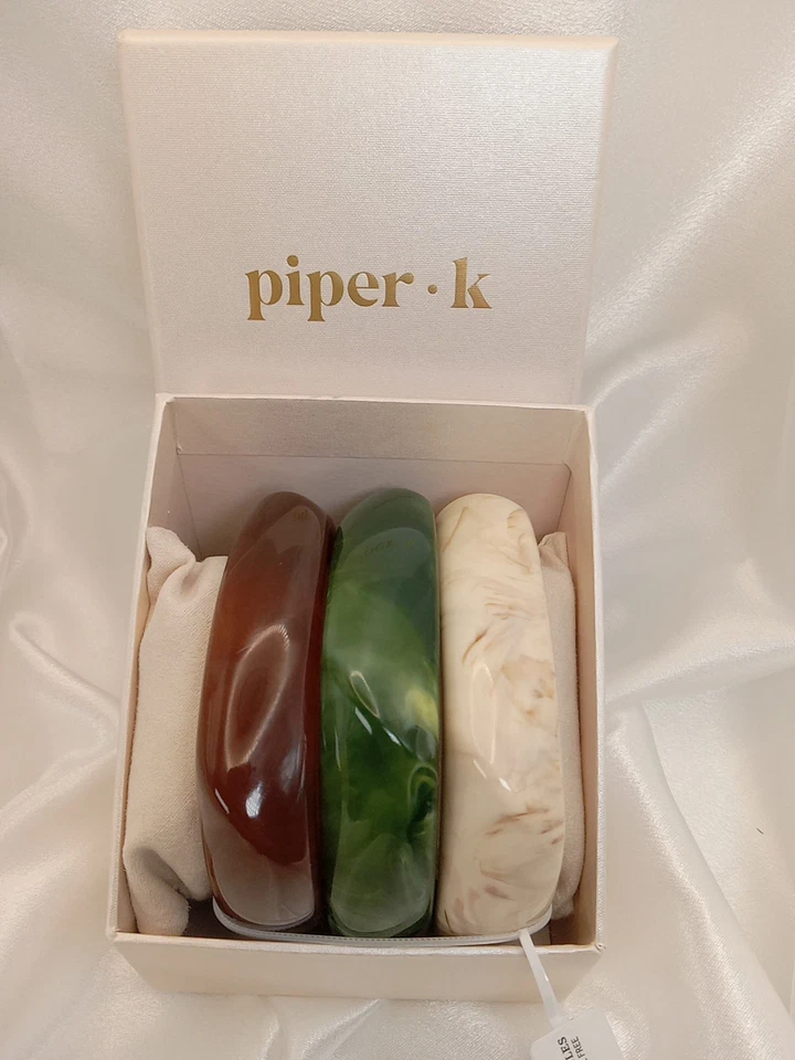 Juego de 3 brazaletes para mujer Piper-K Chunk'y mármol ámbar/verde y crema Foto 1 de 4