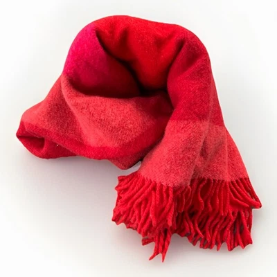 Crate & Barrel Red Plaid Wool Throw 100% New Zealand Wool Greece Fringe 50x60 - Image 1 of 4