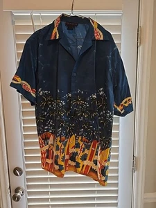 Men's SUN & MOON SURFBOARD HAWAIIAN SHIRT- Blue- SIZE Medium - Picture 1 of 3