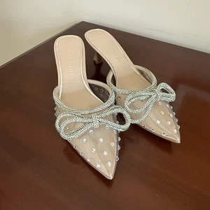 Gianni Bini Kamilla Clear Rhinestone Sparkle Embellished Bow Mules Sz 9 NIB - Picture 1 of 6