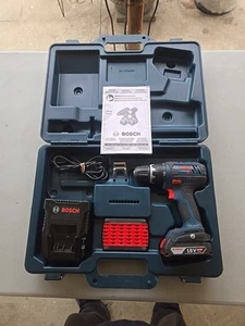 BOSCH 18V DRILL DDS181 W/ 2 Two AMP BATTERY'S, CHARGER & CASE + MANUAL TESTED - Picture 1 of 14
