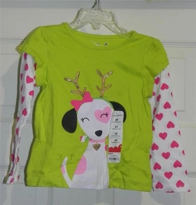 NWT - Girl's Mock-Layer Lime Puppy Tee from Jumping Beans - Sz 4 - Picture 1 of 1