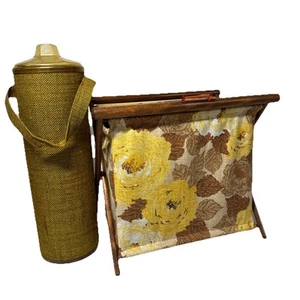 Borsa vintage maglia cucito filato caddy ago borsa pieghevole struttura legno fiori - Foto 1 di 8