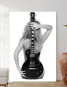 Sexy Frau mit Gitarre Mode Leinwand Bild - gerahmter Druck Poster Papier - Wandbild - Bild 1 von 25