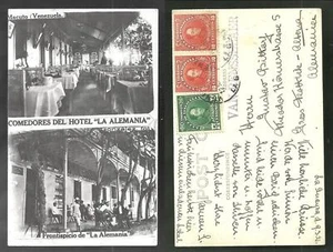 Macuto rppc Hotel Alemania Vargas Venezuela affrancatura mista 3 francobolli 1921 - Foto 1 di 3