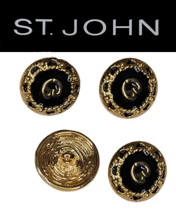 St John Knits (0.6 Inch) Gold Tone Black Enamel Round Logo Round Buttons - Picture 1 of 1