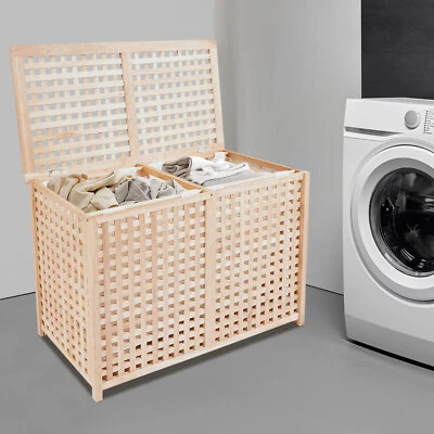 H?lzerner W?schekorb, doppeltes Fach gro?e Kapazit?t schmutzige W?schekorb - Bild 1 von 4