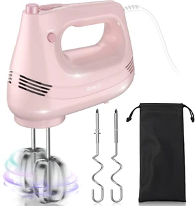 Electric Hand Mixer with Stainless Steel Whisk, Dough Hook Attachment and Storag - Picture 1 of 7