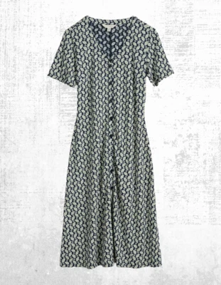 Vestido de té de algodón SS Ex Seasalt para mujer en follaje costero azul marino Foto 1 de 4