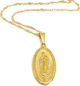 14K Gold Plated Virgin Mary Prayer Necklace Lady Guadalupe Amulet Women Jewelry - Picture 1 of 7