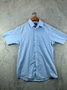 STAFFORD Mens 15.5 Shirts OCBD Blue Broadcloth Button Short Sleeve Wrinkle Free - Picture 1 of 8