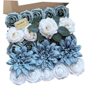 Roses Artificial Flowers Blue Fake Flower Bulk for F (Blue, White Fake Flowers) - Picture 1 of 7