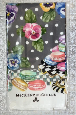 MACKENZIE CHILDS MACARON & FLOWERS DISH TOWEL 18X26" 100% COTTON NEW SEALED - Image 1 of 3
