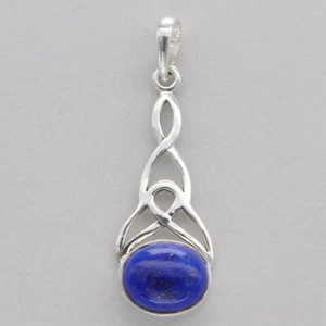Blue Oval LAPIS LAZULI Teardrop Celtic Pendant Natural 925 STERLING SILVER #3e - Picture 1 of 7