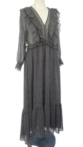 Zara Maxi Midi Kleid Rüschen Stufen Metallic Faden Blumen Bedruckt Transparent Gr. S - Bild 1 von 16