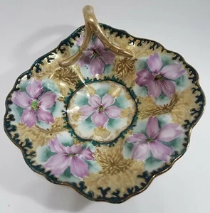 RARE -VINTAGE-WHEELOCK BOWL-Purple Flowers- Green Background-Gold Trim- Japan - Picture 1 of 12