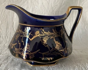 Royal Mararine Limoge Creamer DEEP Blue with Floral Pattern in Gold. Excellent! - Picture 1 of 6