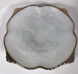 Vintage White Milk Glass Raised Grape Pattern with Gold Trim - Picture 1 of 4