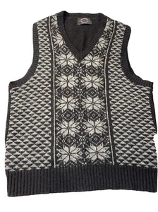 Snowflake Fair Isle Sweater VEST Dad Jantzen Gray Black Wool Arctic, Geometric M - Picture 1 of 10