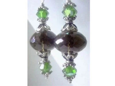 PENDIENTES CUARZO AHUMADO PLATA DE LEY Y CRISTAL DE SWAROVSKI HECHOS A MANO ROBLE 1-1 2" Foto 1 de 2