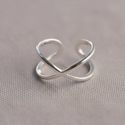 Sterling Silver X Crossover Ring Lightweight Minimalistic Greduation Gift Band - Image 1 of 4