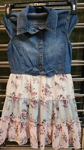 Zunie Big Girl's Denim Tiered Floral Print Chiffon Dress Size 7 - Picture 1 of 1