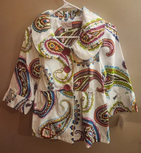 Chaqueta de cachemira multicolor blanca peplum cuello poeta 3 Sisters talla M artística nueva con etiquetas - Imagen 1 de 5