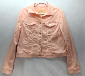 Michael Kors Coral Peach Cropped Denim Jacket Button Up NWOT Size M - Picture 1 of 11