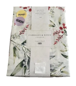 Cabbages & Roses London Christmas Foliage Fir Ruby Berry Queen Duvet Cover Set - Picture 1 of 8