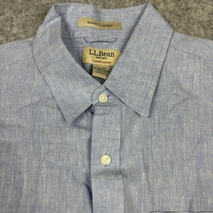 LL Bean Slightly Fitted Classic Linen Button Up Shirt Men’s Large Blue Chambray - Picture 1 of 7
