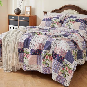 100% Baumwolle Patchwork Quilt King Size Set Leicht Blumen King Quilts Bett... - Bild 1 von 8