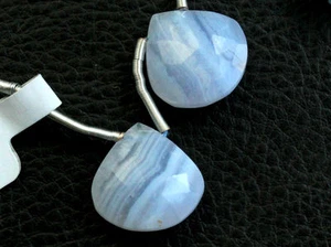 Natural Blue Lace Agate Faceted Heart Briolette Pair Beads (16090) - Bild 1 von 4