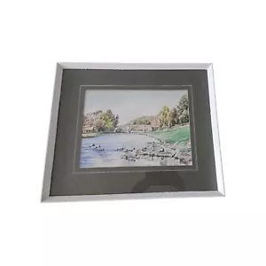 Quadro scenico acquerello vintage arte da parete incorniciato montato firmato E Grant - Foto 1 di 7