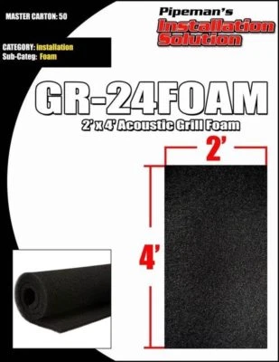 PIPEMAN'S INSTALLATION SOLUTION DJ Speaker Woofer Cabinet Grill Black Foam 2 Feet x 4 Feet x 3/8" inches Thick