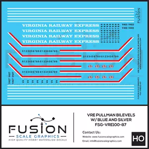 HO Scale VRE Virginia Railway Express Blue Top Pullman BiLevel Decal Set - Bild 1 von 1
