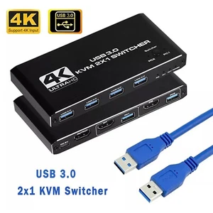 HDMI KVM Switch 4K@60Hz 2 Ports USB 3.0 KVM Switcher 2 in 1 out 2 PC Sharing - Picture 1 of 7